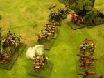 English Bowmen failing to hold the right flank against the French advance.